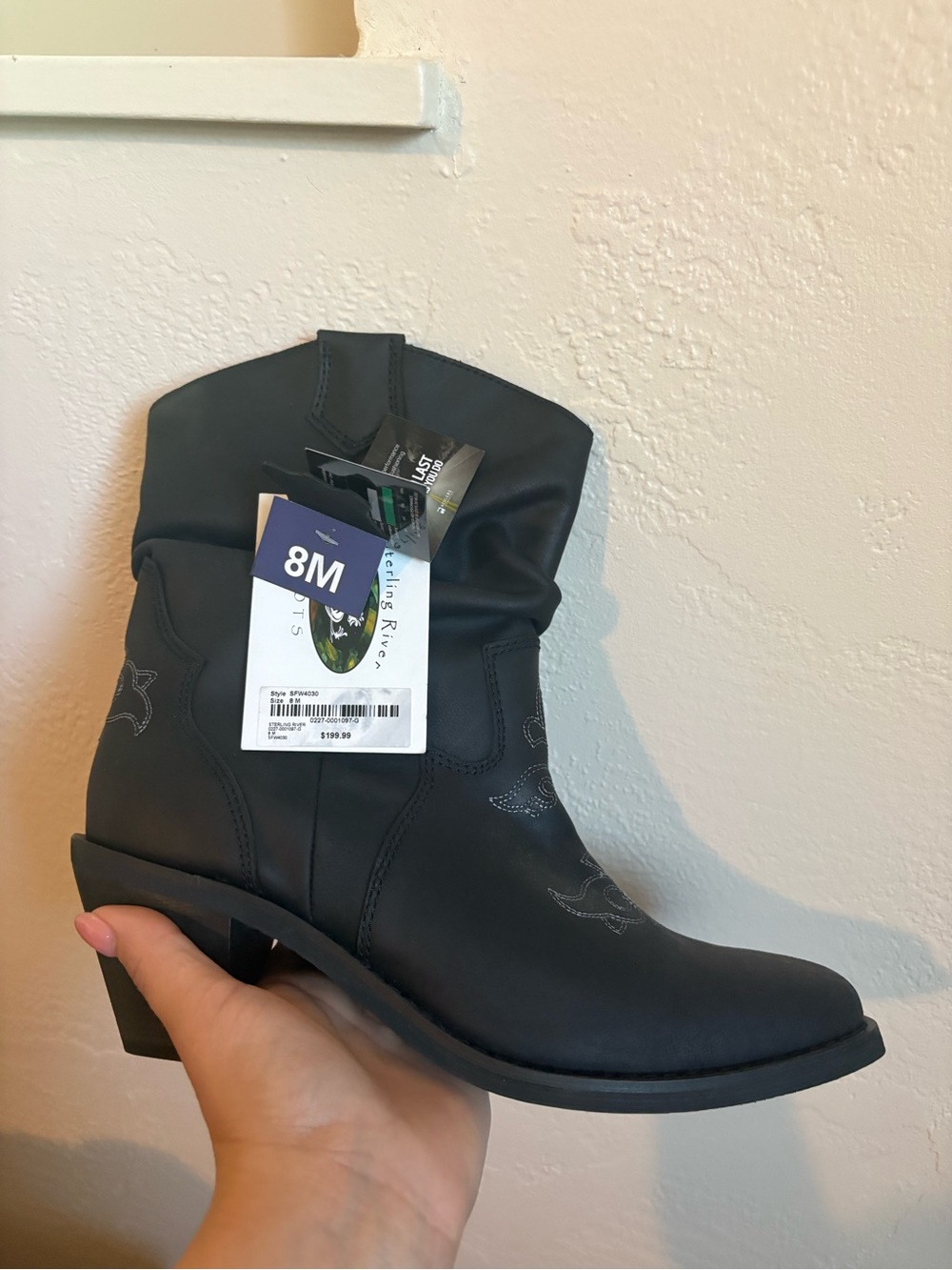 NWT Sterling River Black & White Leather Boots - Women Size 8M